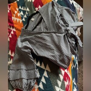 Black and White Gingham Wrap Top